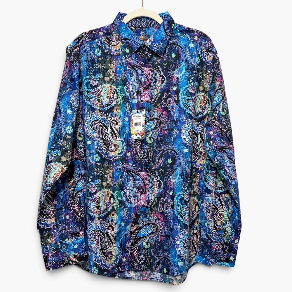 Robert Graham Sky Creek Mens XL Paisley Button Down Shirt Blue Multi Cotton NWT